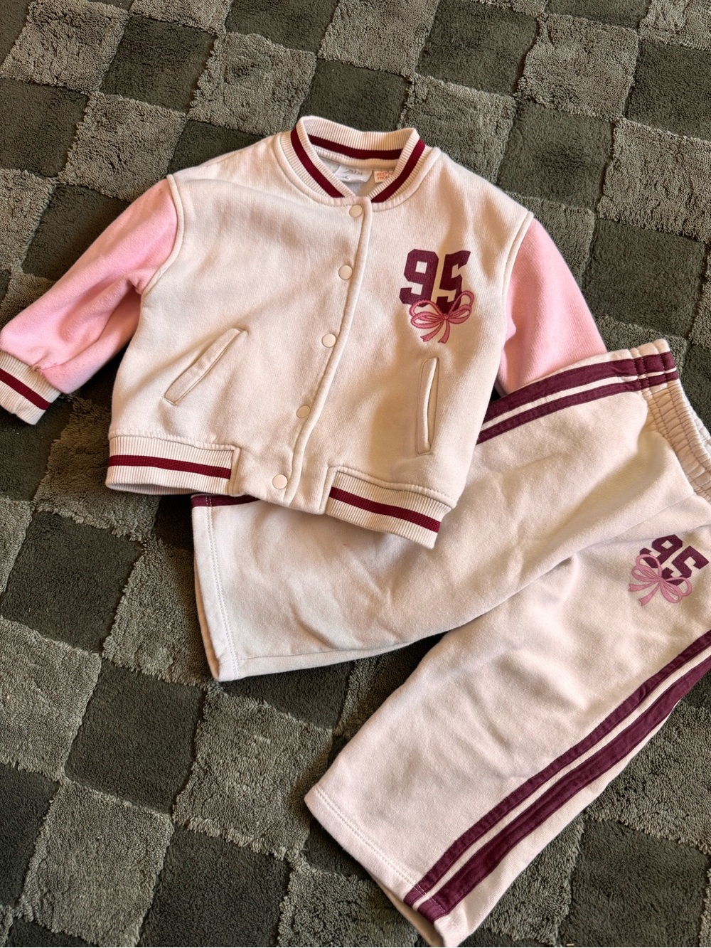 Zara Pink and Maroon Girls Matching Jacket & Track Pants Set